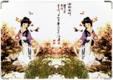 Обложка на паспорт с уголками, Японская живопись Девушка и бабочки
