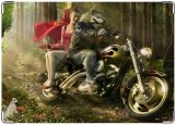 Обложка на автодокументы с уголками, Волк и Красная шапочка на мото