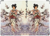 Обложка на паспорт с уголками, Японская живопись Девушка и ласточки
