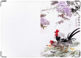 Обложка на паспорт с уголками, Японская живопись Бойцовые петушки