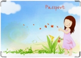 Обложка на паспорт с уголками, Девочка с цветами