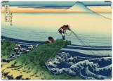 Обложка на паспорт с уголками, Кацусика Хокусай - Рыбак (Многоцветная гравюра)