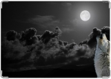 Обложка на автодокументы с уголками, Волк и луна
