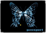 Обложка на паспорт с уголками, голубая бабочка