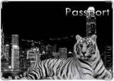 Обложка на паспорт с уголками, Тигр и город