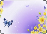 Обложка на автодокументы с уголками, Бабочка, цветы