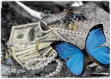 Обложка на автодокументы с уголками, Бабочка, деньги