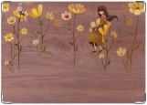 Обложка на автодокументы с уголками, Цветы Девочка и Заяц